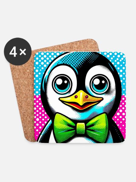 Pinguin mit Fliege Pop Art - Untersetzer (4er-Set) - Weiß