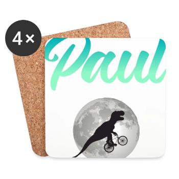 PAUL - Beautiful boy name with dinosaur - Coasters (set of 4) - white - Front