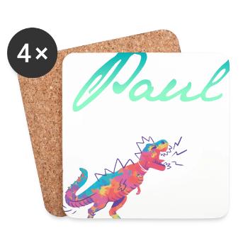 PAUL - Schöner Jungen Name mit Dinosaurier - Untersetzer (4er-Set) - Weiß - Vorne