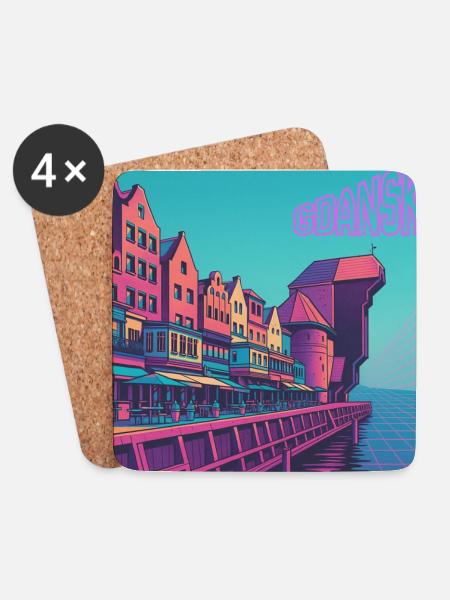 Gdansk Hafen Neon Farben - Untersetzer (4er-Set) - Weiß