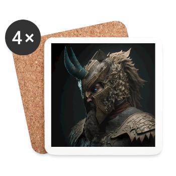 Viking en armure avec des cornes sur le front - Dessous de verre (lot de 4) - blanc - Devant