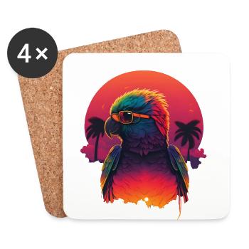 Synthwave Parrot Sunset - Dessous de verre (lot de 4) - blanc - Devant