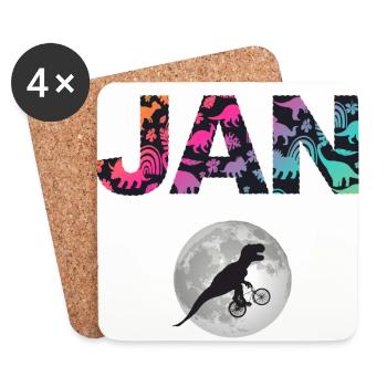JAN - Schöner Jungen Name mit Dinosaurier - Untersetzer (4er-Set) - Weiß - Vorne