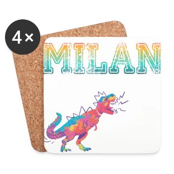 MILAN - Beau prénom de garçon avec dinosaure - Dessous de verre (lot de 4) - blanc - Devant