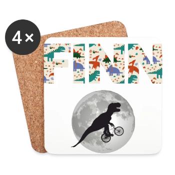 FINN - Beautiful boy name with dinosaur - Coasters (set of 4) - white - Front