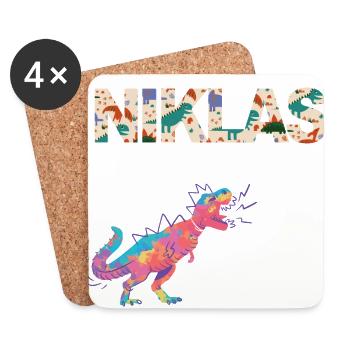 NIKLAS - Schöner Jungen Name mit Dinosaurier - Untersetzer (4er-Set) - Weiß - Vorne