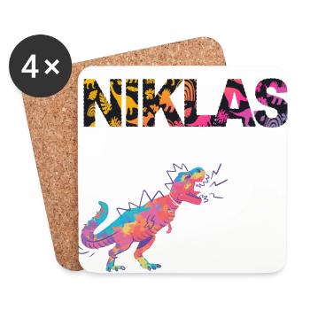 NIKLAS - Beautiful boy name with dinosaur - Coasters (set of 4) - white - Front