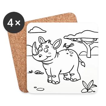Nashorn-Malspaß für Kinderbekleidung, Taschen, etc - Untersetzer (4er-Set) - Weiß - Vorne