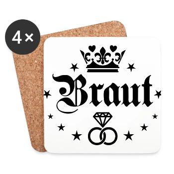 56 Braut Krone Love Party JGA Eheringe Diamant - Untersetzer (4er-Set) - Weiß - Vorne