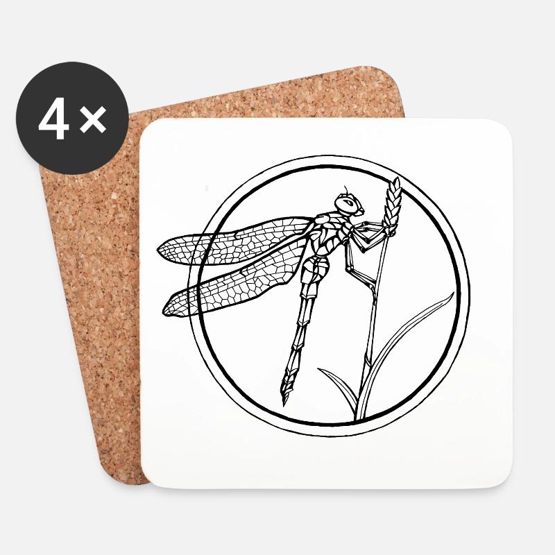 Dragofly Strichzeichnungen - Untersetzer (4er-Set) - Weiß