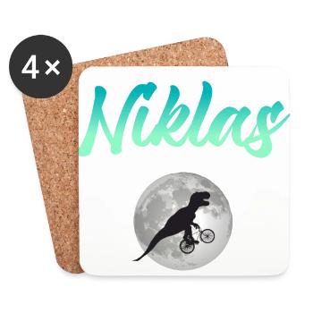 NIKLAS - Beautiful boy name with dinosaur - Coasters (set of 4) - white - Front