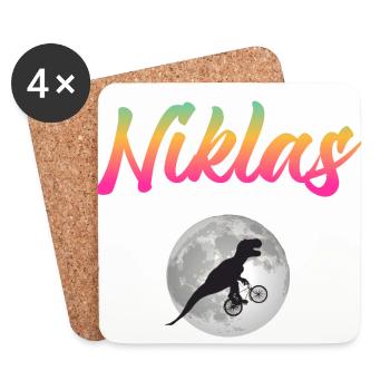 NIKLAS - Beautiful boy name with dinosaur - Coasters (set of 4) - white - Front