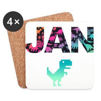 JAN - Schöner Jungen Name mit Dinosaurier - Untersetzer (4er-Set) - Weiß - Vorne