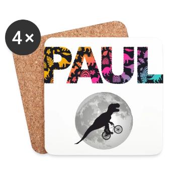 PAUL - Beautiful boy name with dinosaur - Coasters (set of 4) - white - Front