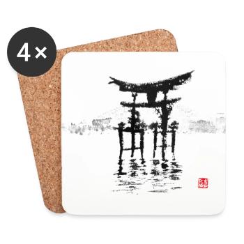 Le torii du sanctuaire d'Itsukushima dans la brume - Dessous de verre (lot de 4) - blanc - Devant