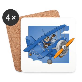 Fröhlicher Pilot in einem blauen Flugzeug. - Untersetzer (4er-Set) - Weiß - Vorne