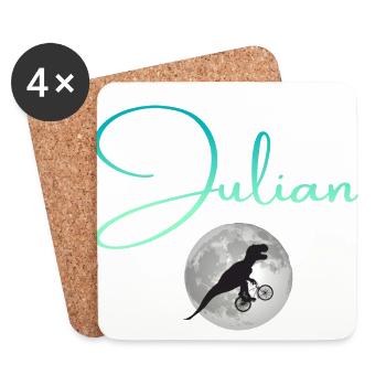 JULIAN - Beautiful boy name with dinosaur - Coasters (set of 4) - white - Front