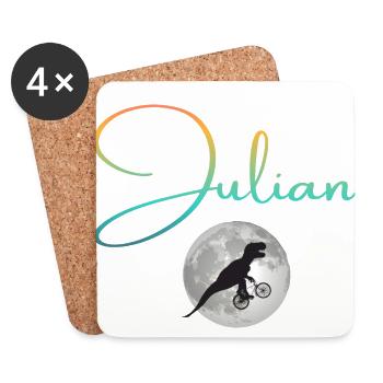 JULIAN - Beautiful boy name with dinosaur - Coasters (set of 4) - white - Front