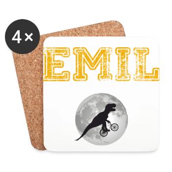 EMIL - Beautiful boy name with dinosaur - Coasters (set of 4) - white - Front