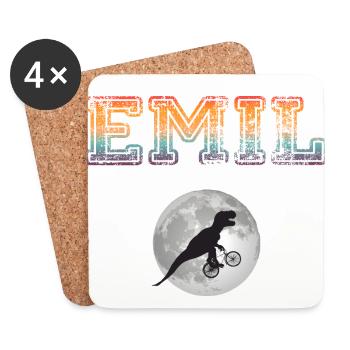 EMIL - Beautiful boy name with dinosaur - Coasters (set of 4) - white - Front