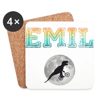 EMIL - Beautiful boy name with dinosaur - Coasters (set of 4) - white - Front