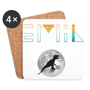 EMIL - Beautiful boy name with dinosaur - Coasters (set of 4) - white - Front