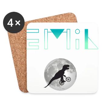 EMIL - Beautiful boy name with dinosaur - Coasters (set of 4) - white - Front