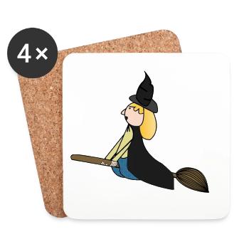 Witch on a broomstick - Coasters (set of 4) - white - Front