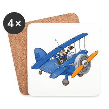 Ein fröhlicher Pilot in einem blauen Flugzeug. - Untersetzer (4er-Set) - Weiß - Vorne