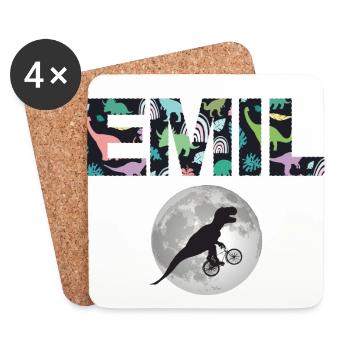 EMIL - Beautiful boy name with dinosaur - Coasters (set of 4) - white - Front