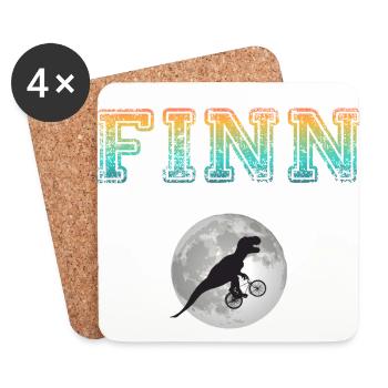 FINN - Schöner Jungen Name mit Dinosaurier - Untersetzer (4er-Set) - Weiß - Vorne