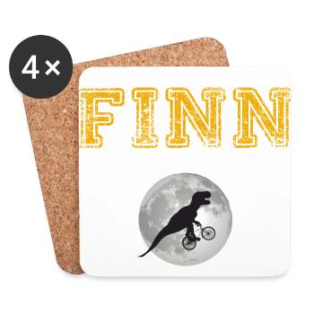FINN - Schöner Jungen Name mit Dinosaurier - Untersetzer (4er-Set) - Weiß - Vorne