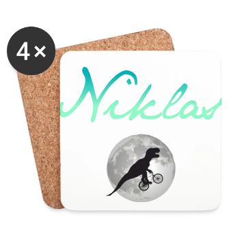 NIKLAS - Beautiful boy name with dinosaur - Coasters (set of 4) - white - Front
