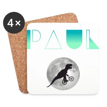 PAUL - Beautiful boy name with dinosaur - Coasters (set of 4) - white - Front