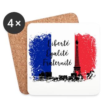 French Flag Liberté Egaliteé Fraternité Eiffel - Coasters (set of 4) - white - Front
