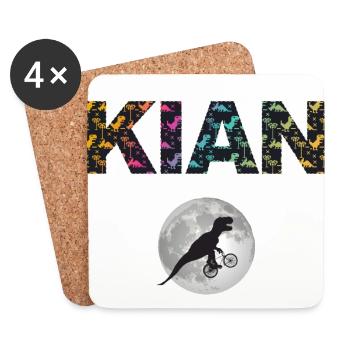 KIAN - Beautiful boy name with dinosaur - Coasters (set of 4) - white - Front