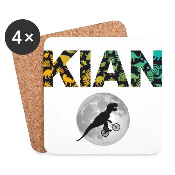 KIAN - Beautiful boy name with dinosaur - Coasters (set of 4) - white - Front