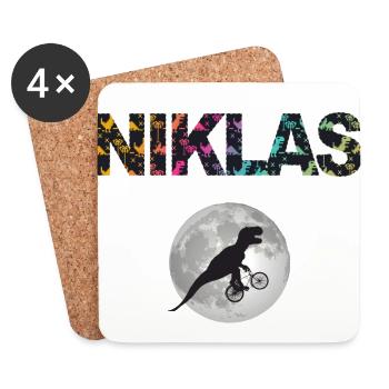NIKLAS - Schöner Jungen Name mit Dinosaurier - Untersetzer (4er-Set) - Weiß - Vorne