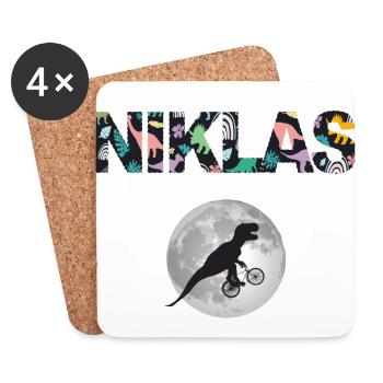 NIKLAS - Beautiful boy name with dinosaur - Coasters (set of 4) - white - Front