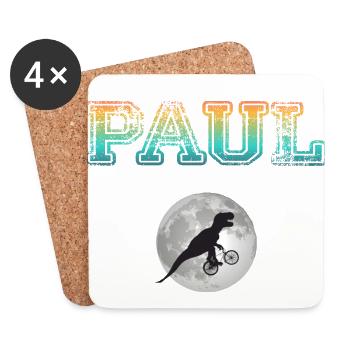PAUL - Schöner Jungen Name mit Dinosaurier - Untersetzer (4er-Set) - Weiß - Vorne