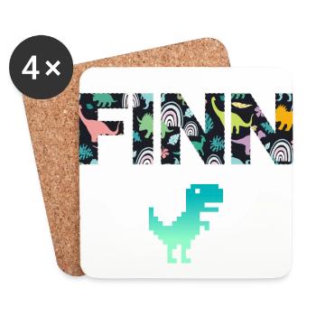 FINN - Schöner Jungen Name mit Dinosaurier - Untersetzer (4er-Set) - Weiß - Vorne