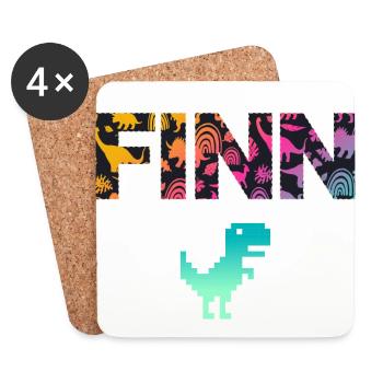 FINN - Beautiful boy name with dinosaur - Coasters (set of 4) - white - Front