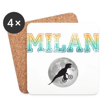 MILAN - Beau prénom de garçon avec dinosaure - Dessous de verre (lot de 4) - blanc - Devant