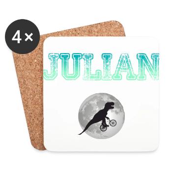 JULIAN - Beautiful boy name with dinosaur - Coasters (set of 4) - white - Front
