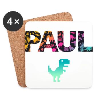PAUL - Beautiful boy name with dinosaur - Coasters (set of 4) - white - Front