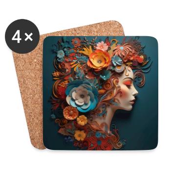 Femme avec des fleurs - Dessous de verre (lot de 4) - blanc - Devant