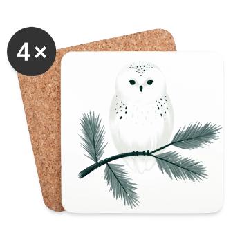 Hibou d’hiver - Dessous de verre (lot de 4) - blanc - Devant