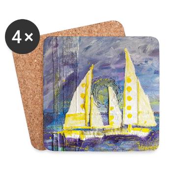 Farbenfroher Segelboot-Motiv im Expressionismus - Untersetzer (4er-Set) - Weiß - Vorne