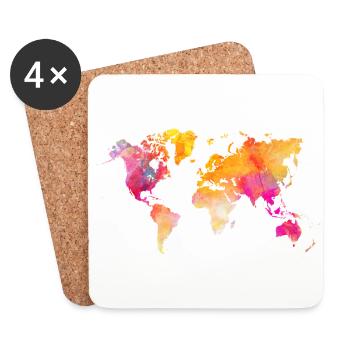 carte du monde orange rose - Dessous de verre (lot de 4) - blanc - Devant