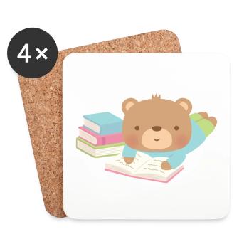 Cute Teddy Bear Loves To Read - Coasters (set of 4) - white - Front